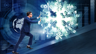 Businessman pushing away dollar ball